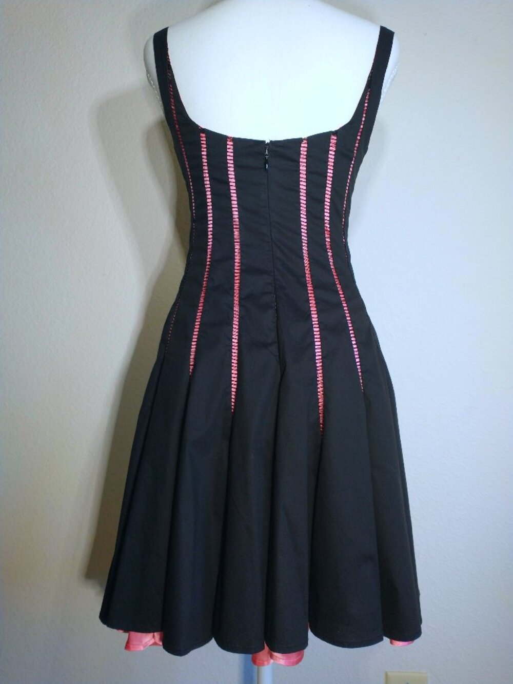 Rare Y2K Vtg Bebe Openwork Lattice Dress Pink Silk Lining Black Sexy Fit & Flare - Picture 3 of 16